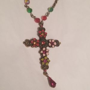 Sweet Enamel & Jeweled Cross Necklace